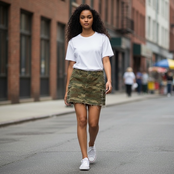 Y2K Old Navy Distressed Camo Mini Skirt Cargo Pockets Frayed Hem Women’s Size 6 - Picture 9 of 9